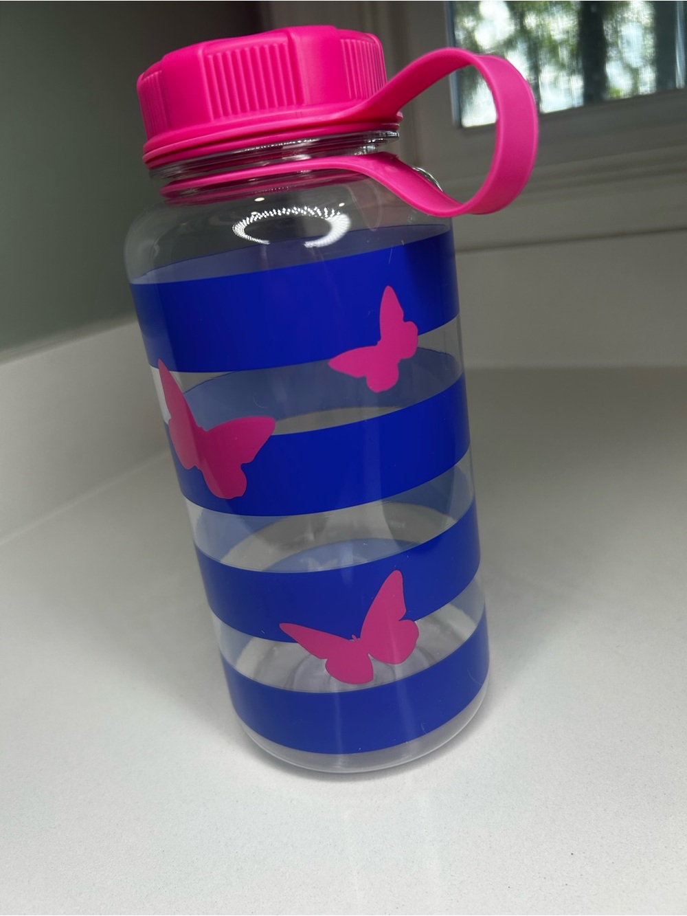 NWT Dolly Parton Pink Butterfly Water Bottle with Blue Stripes